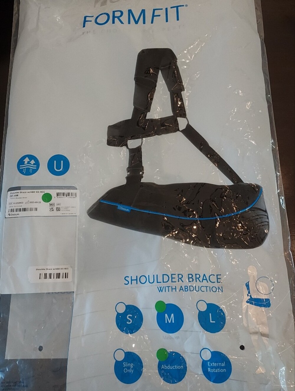 Adjustable Shoulder Brace with Abduction Cushion - Black/Blue.
